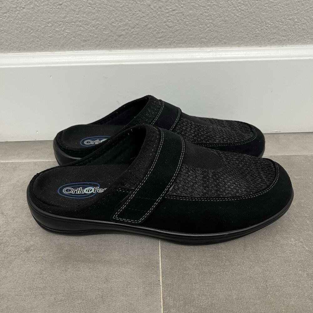 OrthoFeet Louise 736 Womens 10D Wide Black Mule Orthopedic Slipper Clog Shoes